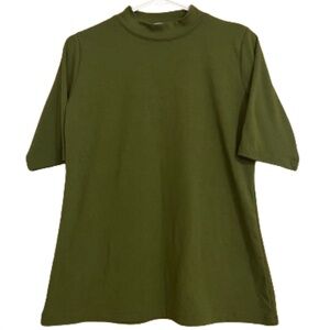 Women’s Green Mock Neck Short Sleeve Casual Shirt Sz-M